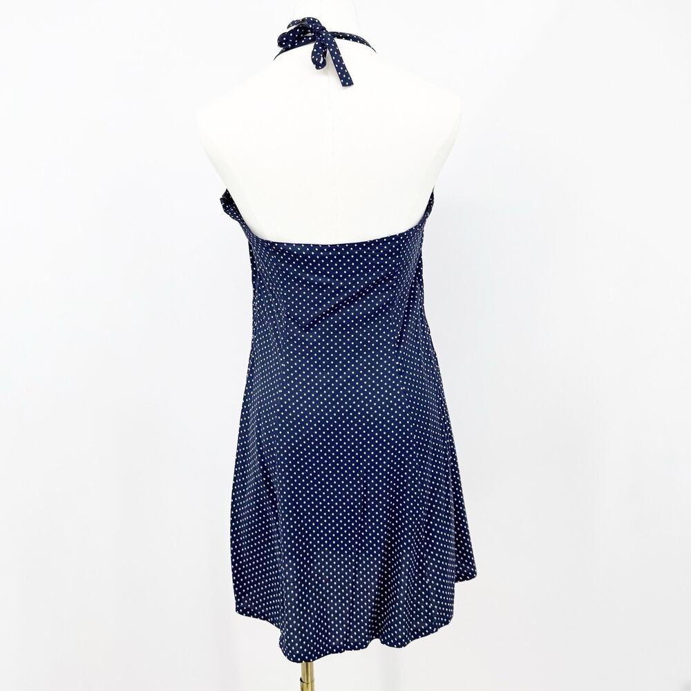 Guess Polka Dot Halter Dress 11 Navy White Fit Flare Retro Y2k Rockabilly Pin-up - Picture 2 of 7